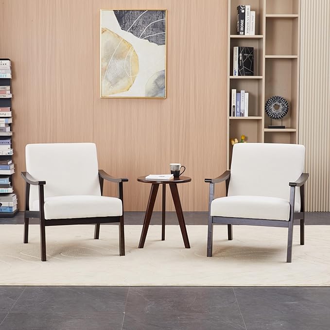 Hjaustevy Corduroy Accent Chair, Mid Century Modern Armchair, Living Room Chairs with High Back Upholstered, Lounge Chair with Solid Wood Frame & Soft Cushion for Bedroom, Reading Room, Beige