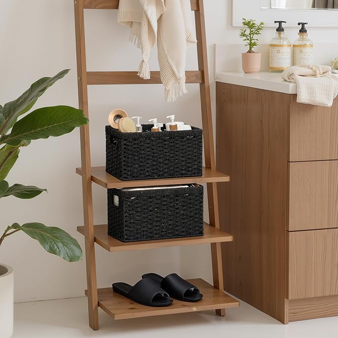 StorageWorks Pantry Baskets, Wicker Storage Baskets for Organizing, Shelves, Pantry Organizers and Storage, Medium, Black, 2-Pack