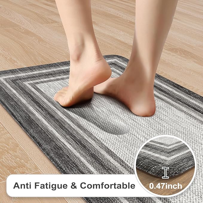 KIMODE Anti Fatigue Kitchen Mats,Non Slip Farmhouse Kitchen Rugs Sets of 2,17"x59"+17"x29" Waterproof Kitchen Mat for Floor,Cushioned Standing Mat for Office,Laundry,Sink,Desk,Grey