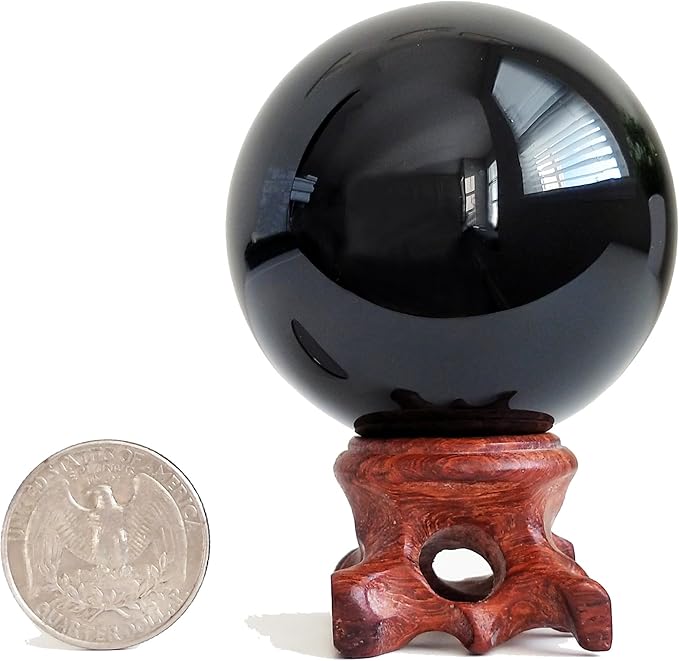 Mina Heal Obsidian Crystal Ball for Fengshui Ball, Meditation, Crystal Healing, Divination Sphere, Home Decoration, 100% Natural and Genuine