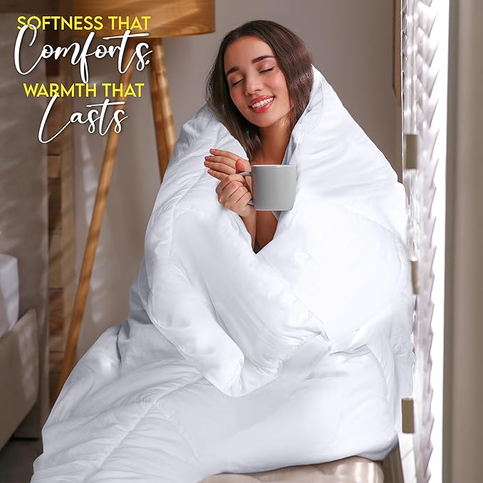 Utopia Bedding Comforter Duvet Insert, Quilted Comforter with Corner Tabs, Box Stitched Down Alternative Comforters Queen Size (White, Pack of 2)