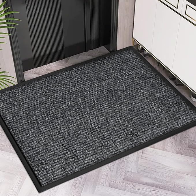 48" x 36" (4' x 3') Front Door Mat | Heavy Duty Indoor Outdoor Doormat | Non-Slip Rubber Backing | Low Profile Welcome Mat for Entryway for Home, Office & High Traffic Areas, Dark Gray