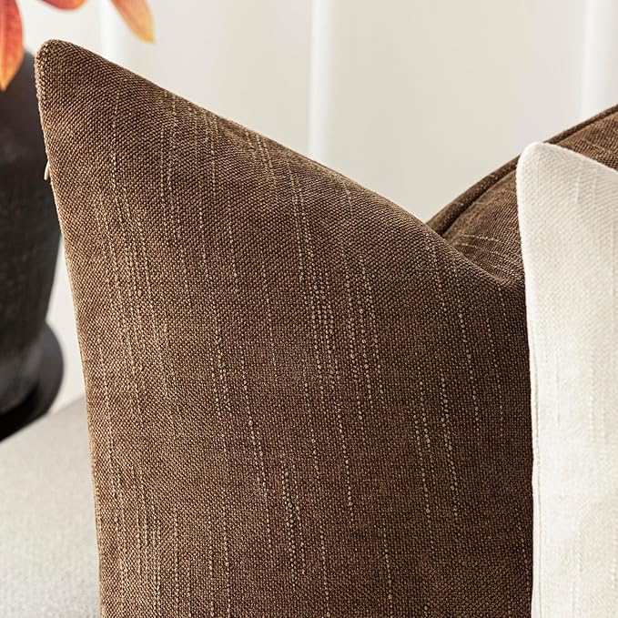 Foindtower Set of 2 Soft Textured Chenille Throw Decorative Pillow Covers Square Accent Solid Cushion Cover Cozy Neutral Farmhouse Pillow Case for Couch Sofa Bedroom Living Room 20x20 Inch,Dark Bronze