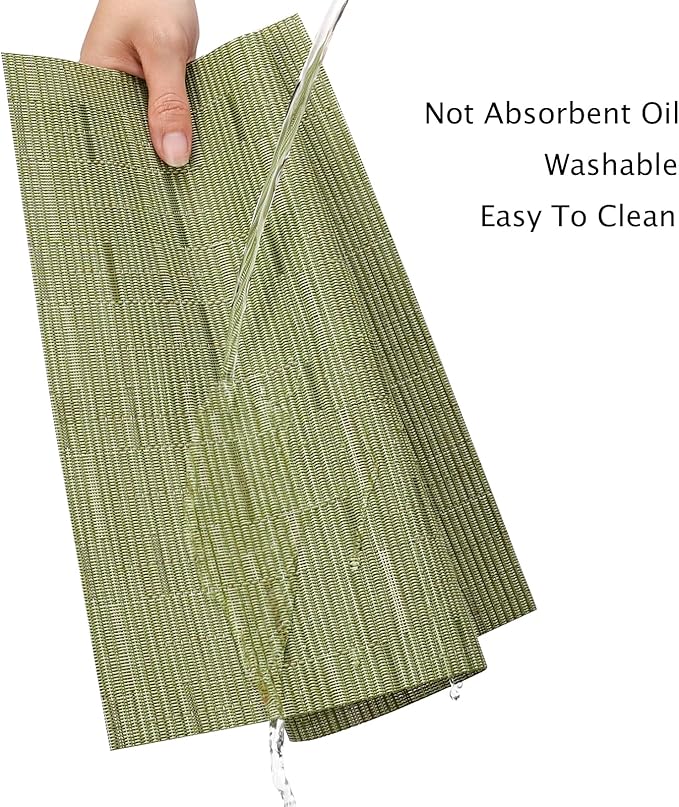 Myir JUN Placemats Set of 8, Vinyl Woven Placemats Place Mats Indoor Set of 8 Washable Table Mats Non-Slip Place mats for Dining Table (Green, Set of 8)