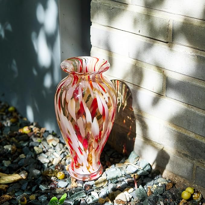 QFkris Hand Blown Glass Vase for Flowers, 12 Inch Tall Crystal Flower Vases for Bouquet Home Decor Decorative Centerpieces, Unique Galentines Day Gift, Valentine's Day Gift for Her Lover Girlfriend
