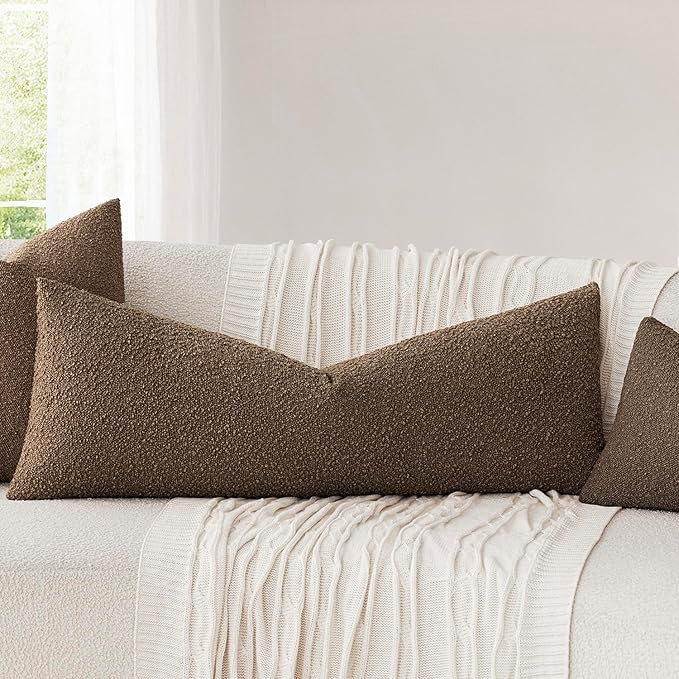 Foindtower Decorative Textured Boucle Throw Pillow Covers Accent Solid Pillow Cases Neutral Long Body Lumbar Couch Cushion Case for Chair Sofa Bedroom Living Room Home Decor 14x36 Inch,1PC,Chocolate