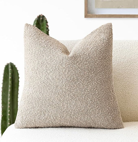 Foindtower Textured Boucle Throw Pillow Covers Accent Solid Pillow Cases Cozy Soft Decorative Couch Cushion Case for Chair Sofa Bedroom Living Room Home Decor, 20 x 20 Inch,Beige Oatmeal