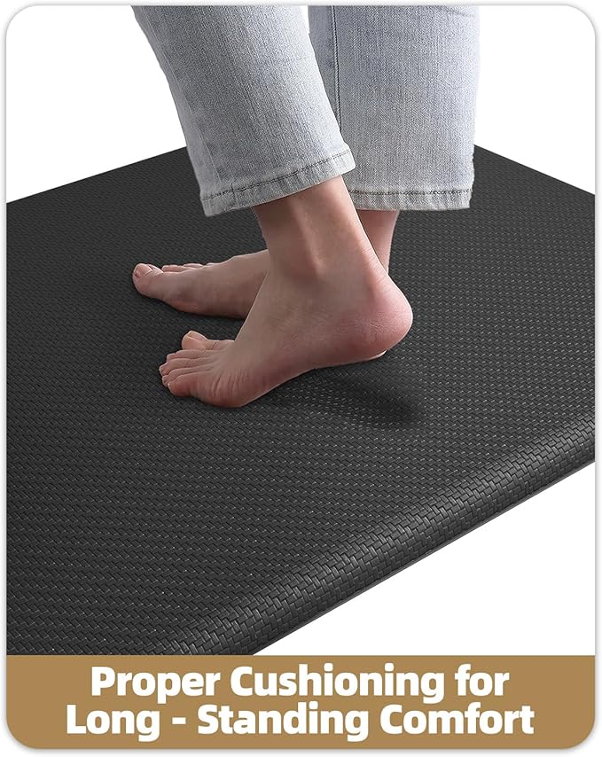 Color&Geometry 0.71" Extra Thick Anti Fatigue Cushion Kitchen Floor Mat,Easy Clean, Water & Oil Proof, Non Slip, Foam Padded Runner Rug for Front Sink,20"x 71" Black (2.0 Version)