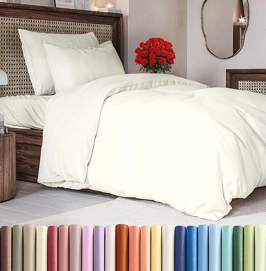Duvet Cover Twin/Twin XL Size Set - Extra Soft Duvet Cover 68 x 90 with 1 Pillow Sham - Hotel Luxury, Easy Care and Fade Free with Zipper Closures & Ties - Comfy, Cozy Breathable Bedding Set (Ivory)