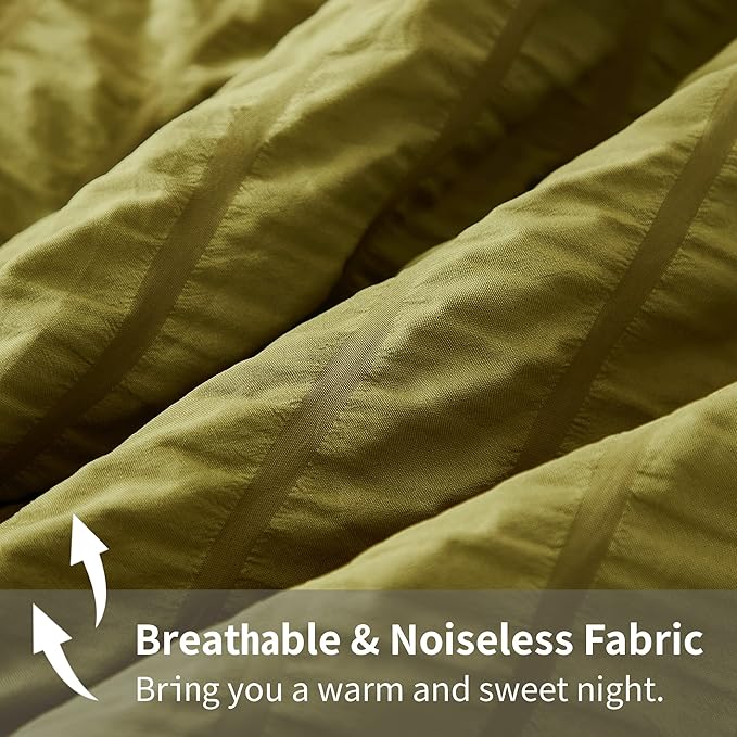 AveLom Olive Green Seersucker California King Comforter Set (104x96 inches), 3 Pieces-100% Soft Washed Microfiber Lightweight Comforter with 2 Pillowcases, All Season Down Alternative Bedding Set