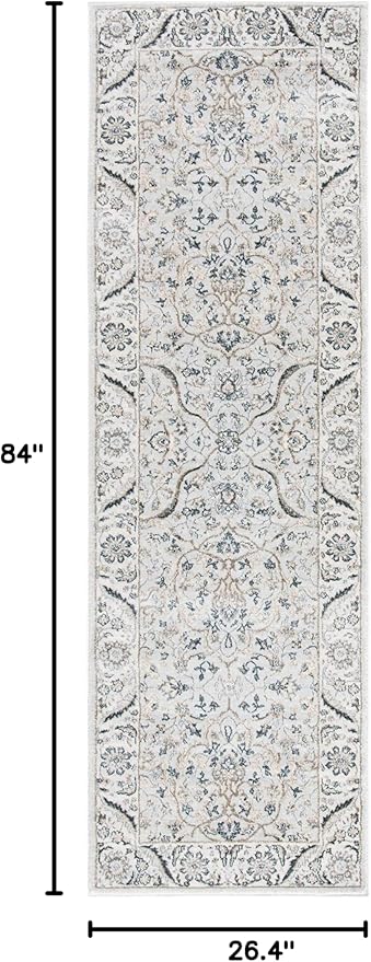 SAFAVIEH Isabella Collection Runner Rug - 2'2" x 7', Light Grey & Cream, Oriental Design, Non-Shedding & Easy Care, Ideal for High Traffic Areas in Living Room, Bedroom (ISA912F)