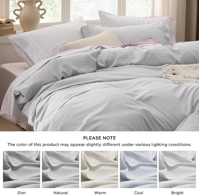 Bedsure Light Grey California King Duvet Cover - Prewashed Cotton-Like Extra Soft Bedding Set, Includes 1 Cal King Duvet Cover 104x98 Inches with Zipper Closure & 2 Pillow Shams, No Comforter