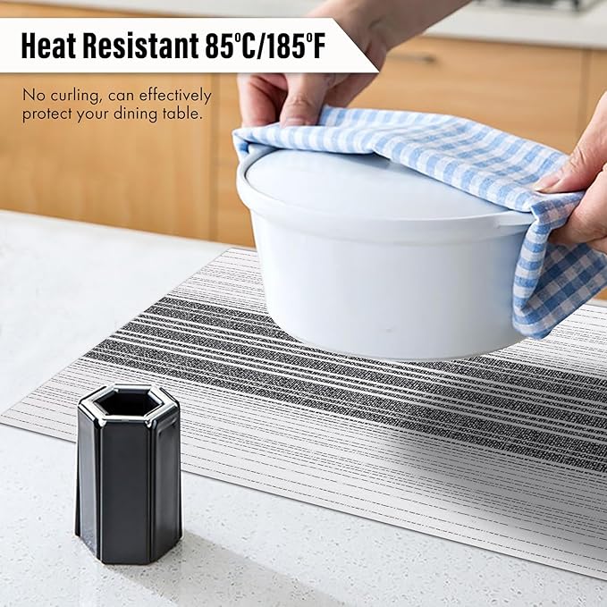 Winknowl Placemats Set of 8, Washable Vinyl Woven Placemats, Heat Resistant & Wipeable Table Mats for Kitchen Dining Table (White)