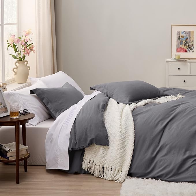 Bedsure Dark Grey Duvet Cover King Size Only - Prewashed Cotton-Like Extra Soft All Season Bedding, Includes 1 Duvet Cover 104x90 Inches with Zipper Closure, Comforter Not Included