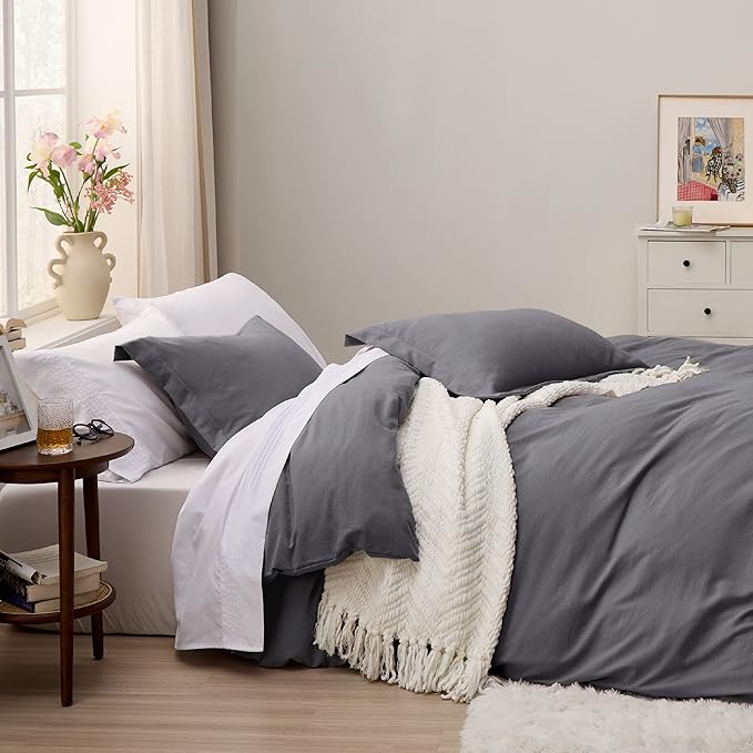 Bedsure Dark Grey Oversized King Duvet Cover - 3 Pieces Prewashed Cotton-Like Extra Soft Bedding Set, Includes 1 Duvet Cover 120x98 Inches with Zipper Closure & 2 Pillow Shams, Comforter Not Included