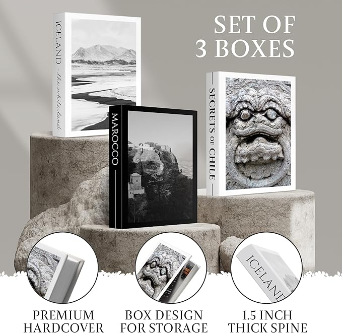 3 Pieces Fake Coffee Table Books for Home Decor, Decorative Books with Hidden Storage, Aesthetic Bookshelf Decor for Living Room or Bedroom, With Unique Design And Durable Material.