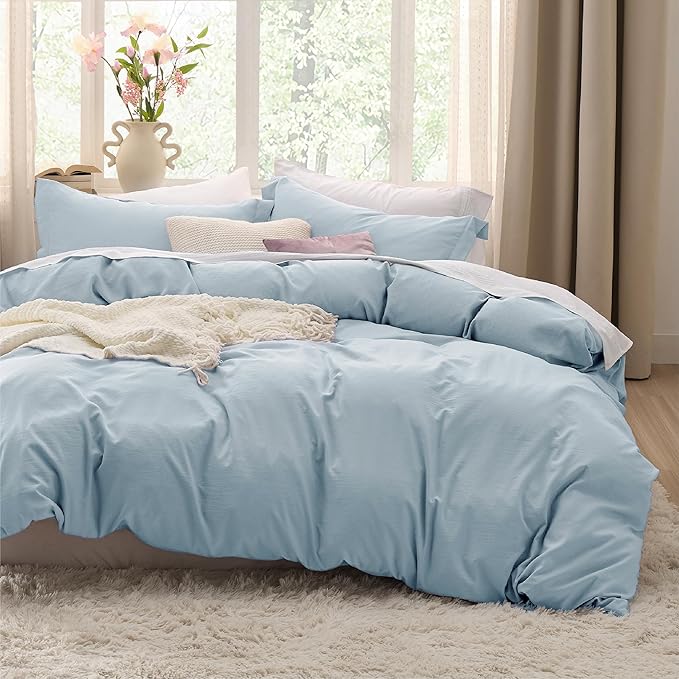 Bedsure Sky Blue Duvet Cover Twin/Twin XL Size - 2 Pieces Prewashed Cotton-Like Extra Soft Bedding Set, Includes 1 Twin Duvet Cover 68x90 Inches with Zipper Closure & 1 Pillow Sham, No Comforter