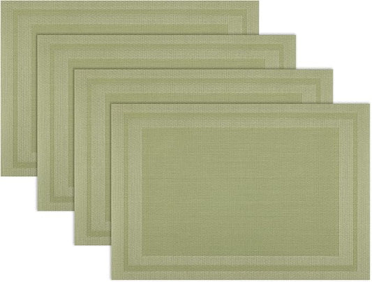 Winknowl Placemats Set of 4，Heat Resistant Woven Vinyl Washable PVC Place Mats，Non-Slip Stain Resistant Indoor/Outdoor Table Mats for Dining Table (Green)