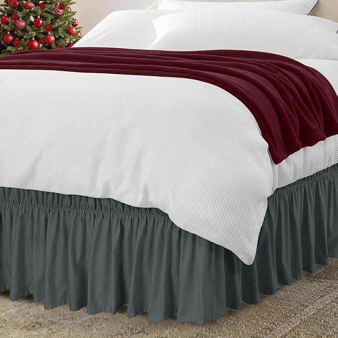 Utopia Bedding Full Elastic Bed Ruffle - Easy Wrap Around Ruffle - Microfiber Bed Skirt with Adjustable Elastic Belt 16 Inch Tailored Drop - Hotel Quality Bedskirt, Fade Resistant (Full, Grey)