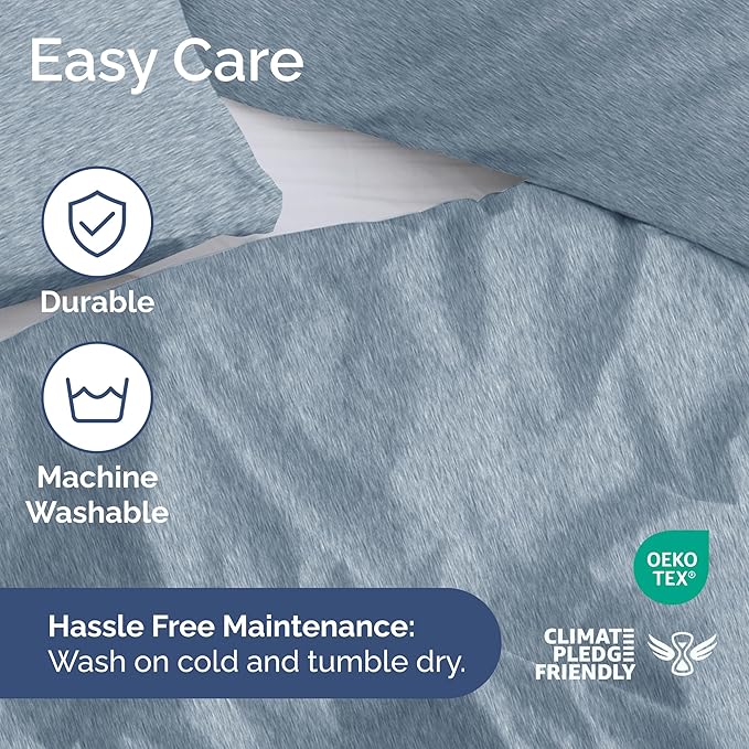 CGK Unlimited Duvet Cover King Size Set - Extra Soft King Size Duvet Cover 104 x 90 with 2 Pillow Shams - Hotel Quality w/Zipper Closures & Ties - Bedding and Bed Linens Set (Heathered Blue)