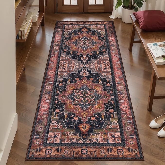 Tangsoo 2x6 Washable Runner Rug for Hallways, Non Slip Vintage Runner Rug, Soft Boho Low Pile Long Rug Runner, Carpet Runners for Kitchen Bedroom Entryway Bathroom Living Room