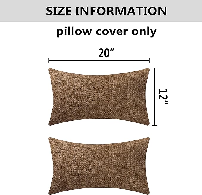 Home Brilliant Brown Pillow Covers Durable Textured Linen Oblong Throw Cushion Covers for Living Room, 12 x 20 inch, 2 Pack