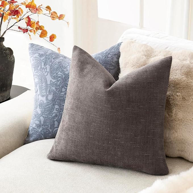 Foindtower Pack of 2 Soft Textured Throw Decorative Pillow Covers Square Accent Solid Cushion Cover Cozy Farmhouse Pillow Case with Zipper for Couch Sofa Bedroom Living Room 22x22 Inch, Charcoal