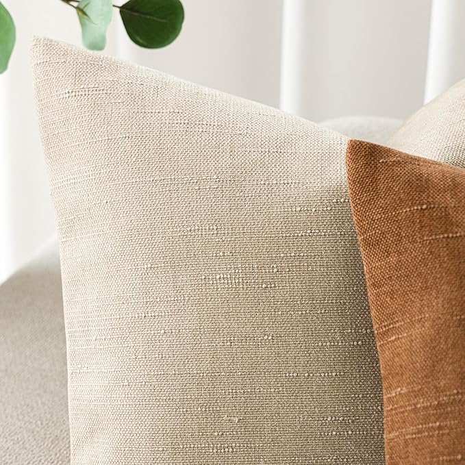 Foindtower Pack of 2 Soft Textured Throw Decorative Pillow Covers Square Accent Solid Cushion Cover Cozy Neutral Farmhouse Pillow Case for Couch Sofa Bedroom Living Room 18x18 Inch, Beige