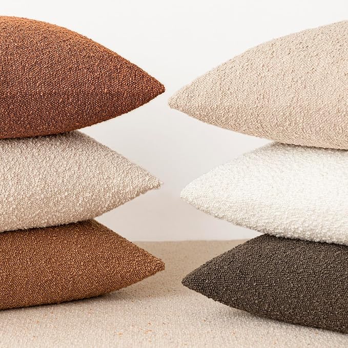 Foindtower Decorative Textured Boucle Throw Pillow Covers Accent Solid Pillow Cases Neutral Soft Cozy Couch Cushion Case for Chair Sofa Bedroom Living Room Home Decor 22x22 Inch,1PC,Burnt Orange Hazel