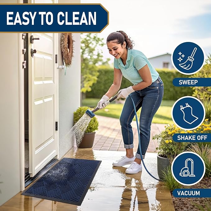 Smiry Front Door Mat Outside Entrance, Heavy Duty Outdoor Indoor Natural Rubber Doormat, Non Slip, Trap Dirt and Moisture, Easy Clean, Low Profile Patio Porch Entryway Mat, 47x23, Navy Blue