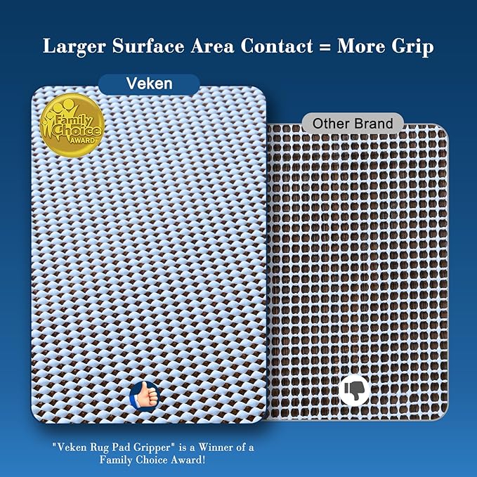 Veken 4x6 Ft Rug Pad Gripper for Hardwood Floors, Non Slip Grey Blue Rug Pads for Area Bedroom Rugs, Thick Rug Grippers for Tile Floors, Under Carpet Anti Skid Mat, Keep Your Rugs Safe and in Place