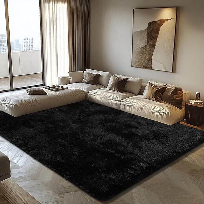 Shag Area Rug for Bedroom 5x8,Black Fluffy Area Rugs for Living Room,Soft Fuzzy Rug Non-Shedding Indoor Plush Carpet for Kids Bedroom Nursery Dorm Home Decor