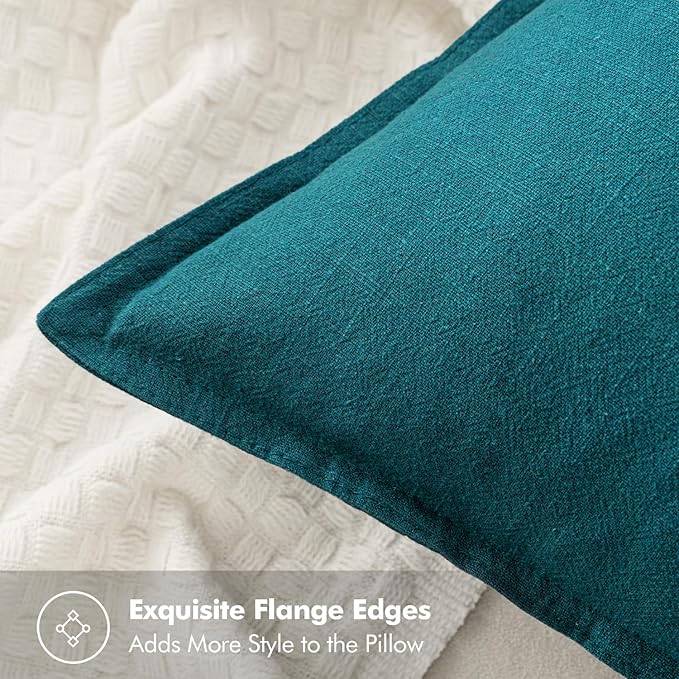 MIULEE Decorative Linen Pillow Covers 20x20 Inch Teal Blue Boho Farmhouse Neutral Couch Throw Pillows for Bed Pack of 2 Accent Coastal Modern Pillowcase Summer Sofa Livingroom Home Decor