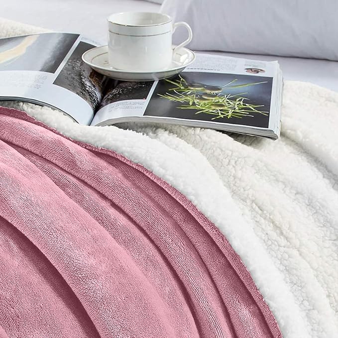 MOONLIGHT20015 Sherpa Blankets Queen Size - (Baby Pink, 90X90 Inches) Fuzzy, Soft and Wool/Fleece Blanket for Bed, Fluffy Blankets for Winter, Camping and Travel