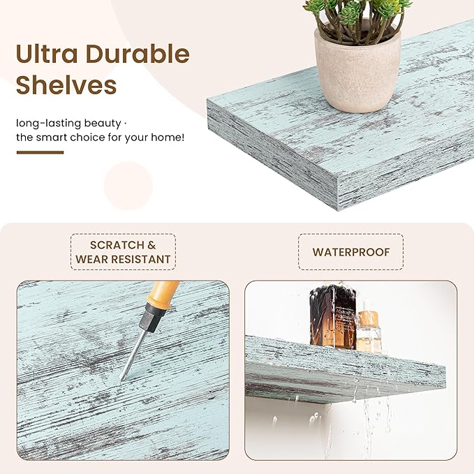 36in Floating Shelves for Wall, 36"W x 9.25"D x 1.25"H, 2 Pack Long Wall Mounted Engineered Wood Shelves with Invisible Brackets for Living Room, Bedroom, Bathroom, Kitchen Decor and Storage, Blue