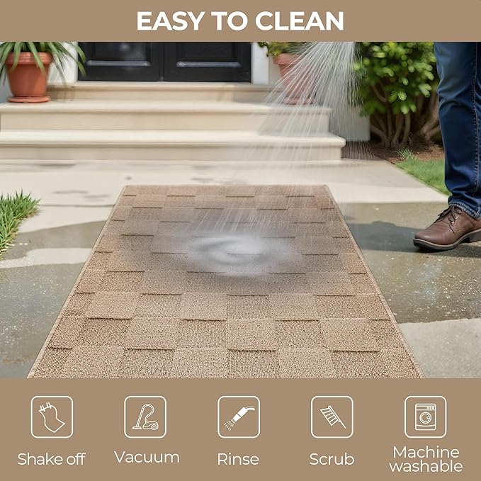GRANNY SAYS Front Door Mat Outside Entrance, Door Mats for Entryway, Welcome Matt Non-Slip, Entryway Front Porch Mat Low Profile Resist Dirt Easy to Clean, 36"x24", Khaki Check
