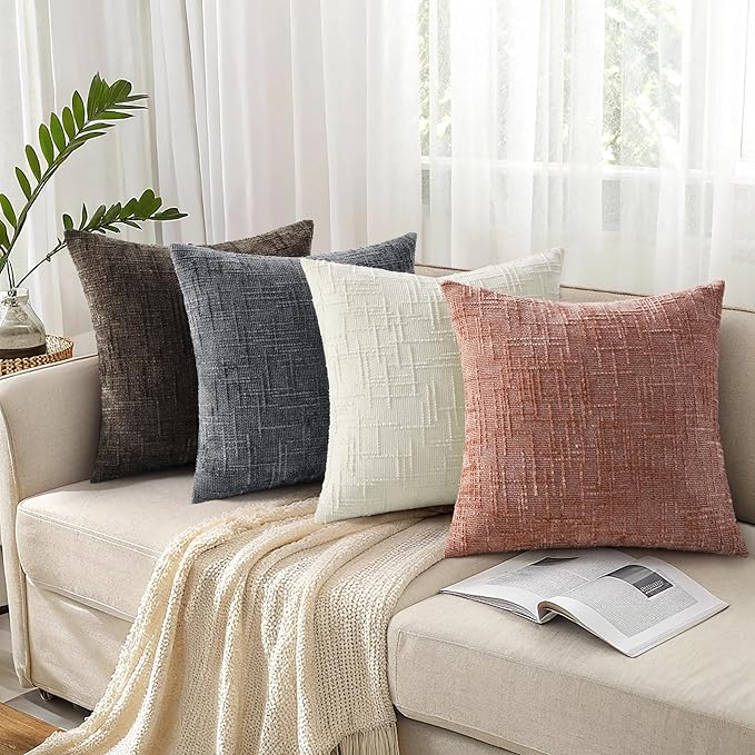 decorUhome Spring Pink Chenille Euro Sham Throw Pillow Covers 22x22 Set of 2 Textured Slubby Couch Pillow Covers Farmhouse Accent Neutral Decorative Pillow Cases for Bed Sofa Living Room Valentines
