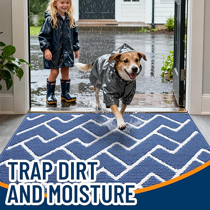 OLANLY Front Door Mat, Non-Slip Rubber Backing, Dirt Resistant and Absorbent, Washable, Easy to Clean Low-Profile Indoor Doormat for Back Door, Entryway, Inside Entrance, 32x20, Navy