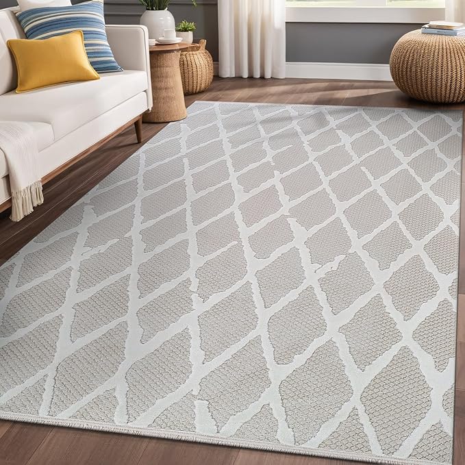Modern Indoor Rug Diamond 4x6 Area Rugs for Living Room Luxury Kitchen Bedroom Durable Soft Geometric Durable Low and High Pile Stain Resistant Non Shedding Area Carpet 4x6