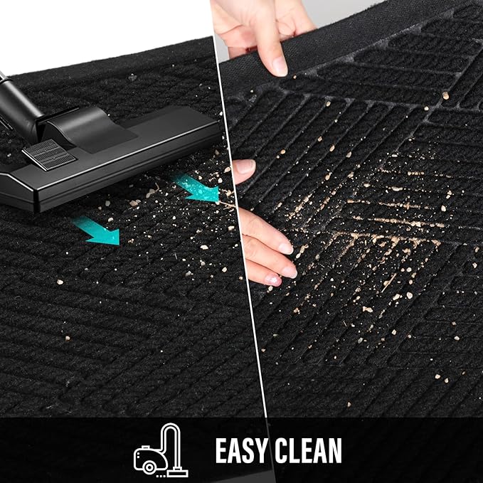 HIYARD Durable Front Door Mat, Absorbent Muddy Dirt Resist Welcome Door Mats Outdoor Indoor, Stain and Fade Resistant, Non-Slip Rubber Backing Low Profile Doormat for Entryway, 30×17, Black