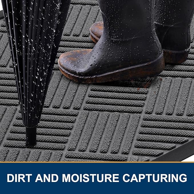Smiry Front Door Mat Outside Entrance, Heavy Duty Outdoor Indoor Natural Rubber Doormat, Non Slip, Trap Dirt and Moisture, Easy Clean, Low Profile Patio Porch Entryway Mat, 35x23, Grey