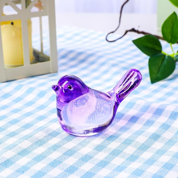 YWHL Handmade Crystal Purple Bird Figurines, Animals Gifts for Birds Lovers Women Men, Art Glass Birds Collectible for Home Decor, Desk Table Home Office Decoration