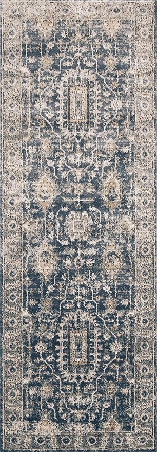 Loloi Teagan Collection TEA-03 Denim/Pebble 2'-8" x 7'-6" Runner Rug, Large, Soft Neutral Rug, High-Traffic for Living Room, Bedroom, Home Office, Dining Area