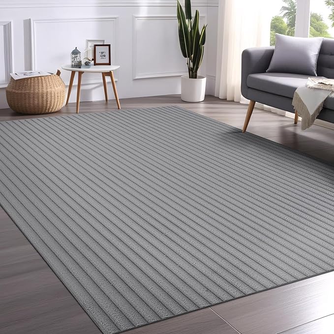 Beverly Rug Non Slip Area Rug 5 x 7 Modern Durable Ultra Soft Ribbed Indoor Rugs for Living Dining Room Office Stain Resistant Non Shedding Casual Easy Shag Indoor Carpet Gray 5x7