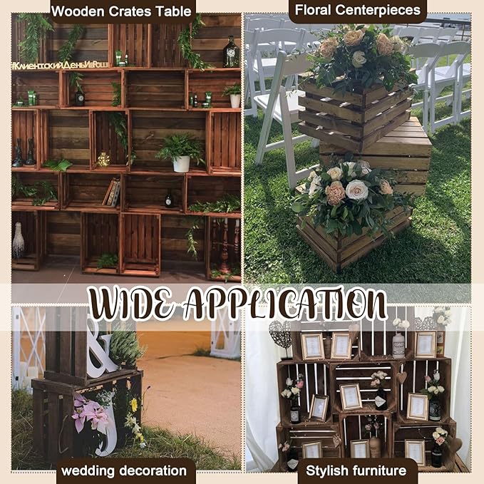 Soaoo 3 Pcs Decorative Nesting Wooden Crates for Storage Display, 3 Sizes Rustic Wood Decorative Storage Crates with Handle Farmhouse Crate Box Container(Vintage Rustic Brown)