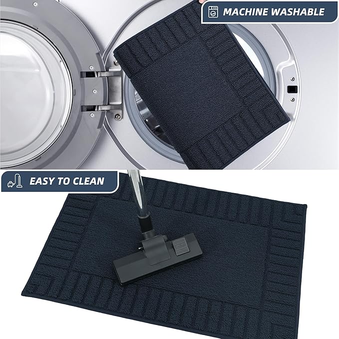BEQHAUSE Kitchen-Rugs-Washable-Kitchen-Mats-for-Floor Non-Slip Kitchen Mats Set of 2 Absorbent Kitchen Runner Navy Blue with TPR Backing 20x30inch/20x48inch