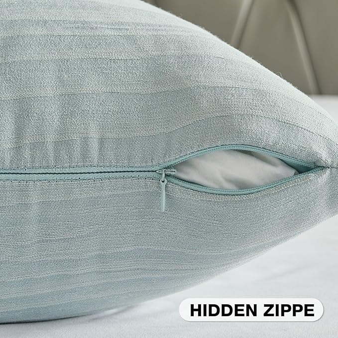 FUTEI Grey Blue Chenille Decorative Throw Pillow Covers 24x24 Inch Set of 2,Soft Crushed Striped Texture European Cushion Case,Modern Home Decor for Couch Bed Living Room
