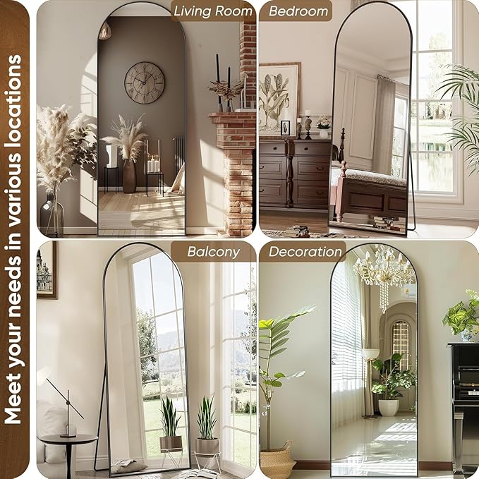 Antok Full Length Mirror, 58"x18" Arched Floor Mirror, Mirror Full Length with Stand, Wall Mounted Mirrors for Living Room Bedroom, Black