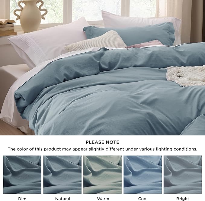 Bedsure Grayish Blue Duvet Covers Queen Size - Prewashed Cotton-Like Duvet Cover, Soft Queen Duvet Cover Set 3 Pieces with Zipper Closure, 1 Duvet Cover 90x90 inches and 2 Pillow Shams