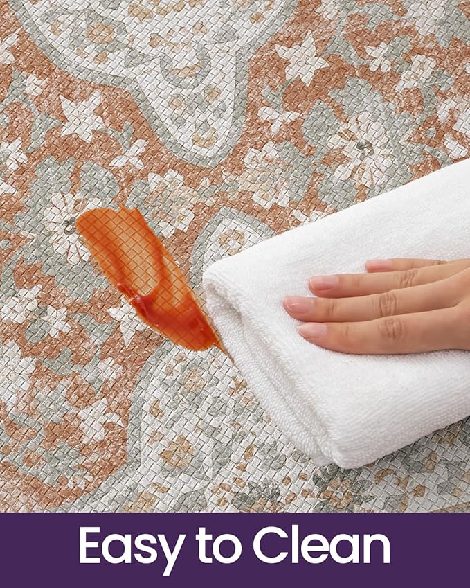 DEXI Kitchen Floor Mats Anti Fatigue, 17x59 Cushioned Vintage Runner Rug Waterproof, Standing Comfort Memory Foam Padded for Front Sink Laundry Office, Orange and White